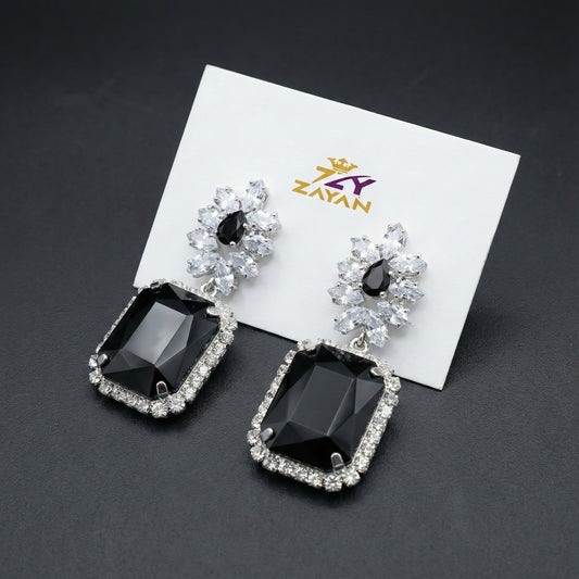 Pretty & Pure | Noir Royale Emerald-Cut Black Luxury Jhumkas