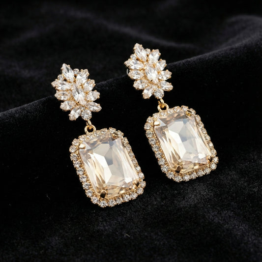 Pretty & Pure™ Aurora Royale White-Gold Crystal Jhumkas Exclusive Boutique Piece