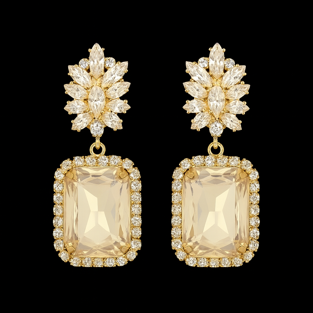 Pretty & Pure™ Aurora Royale White-Gold Crystal Jhumkas Exclusive Boutique Piece