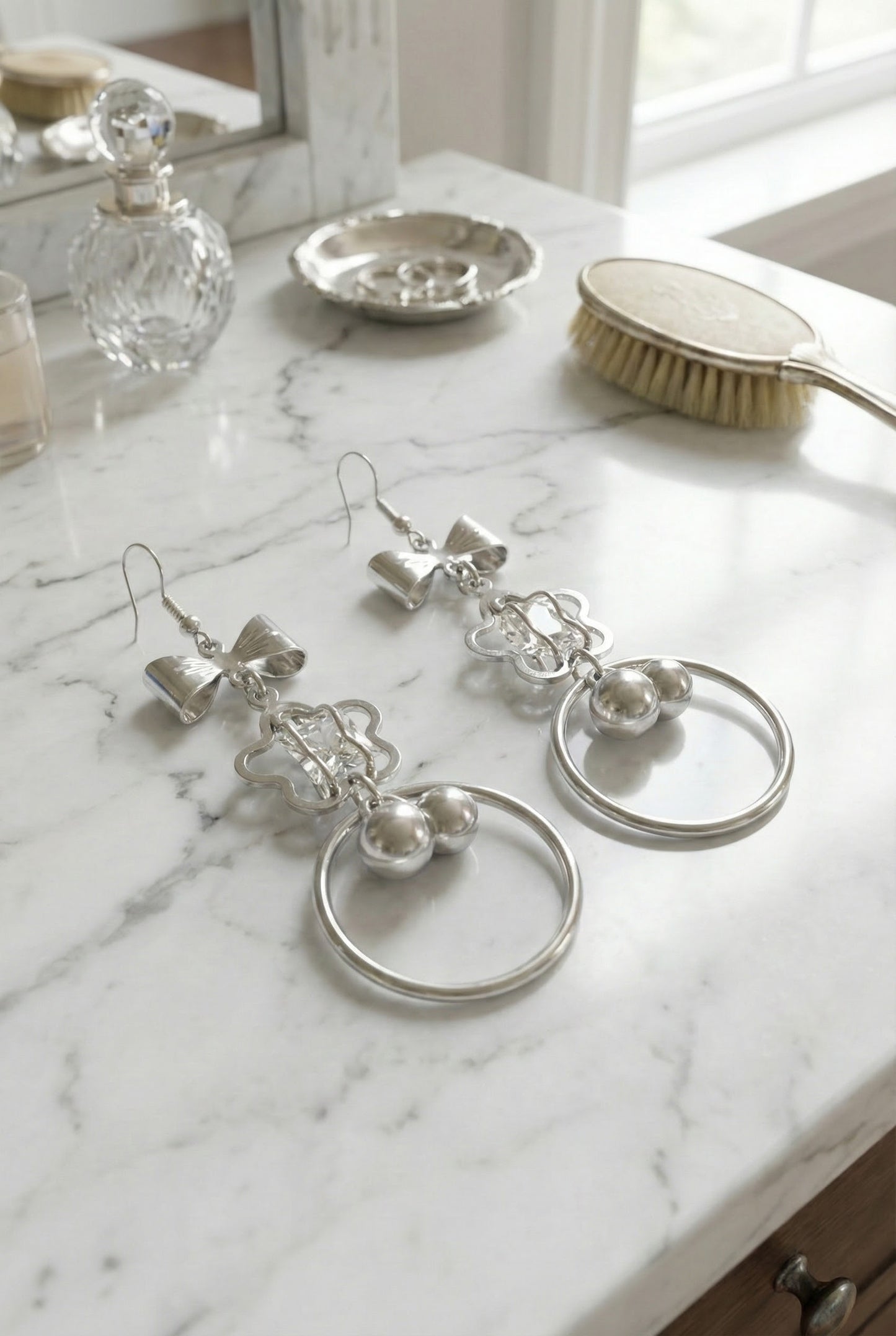 Pretty & Pure™ Celeste Bow Crystal Silver Jhumkas