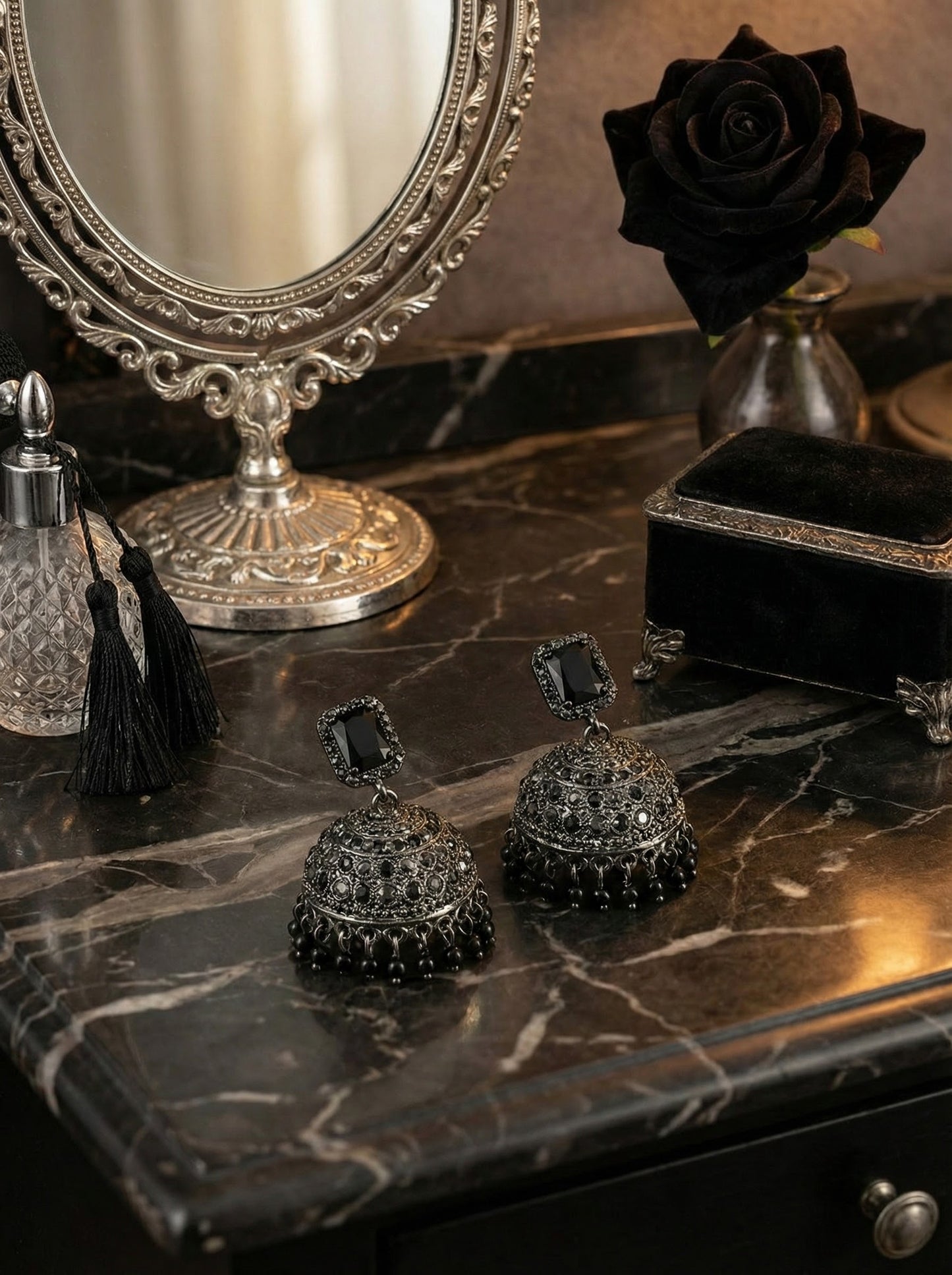 PrettyandPure – Midnight Royale Oxidized Jhumka