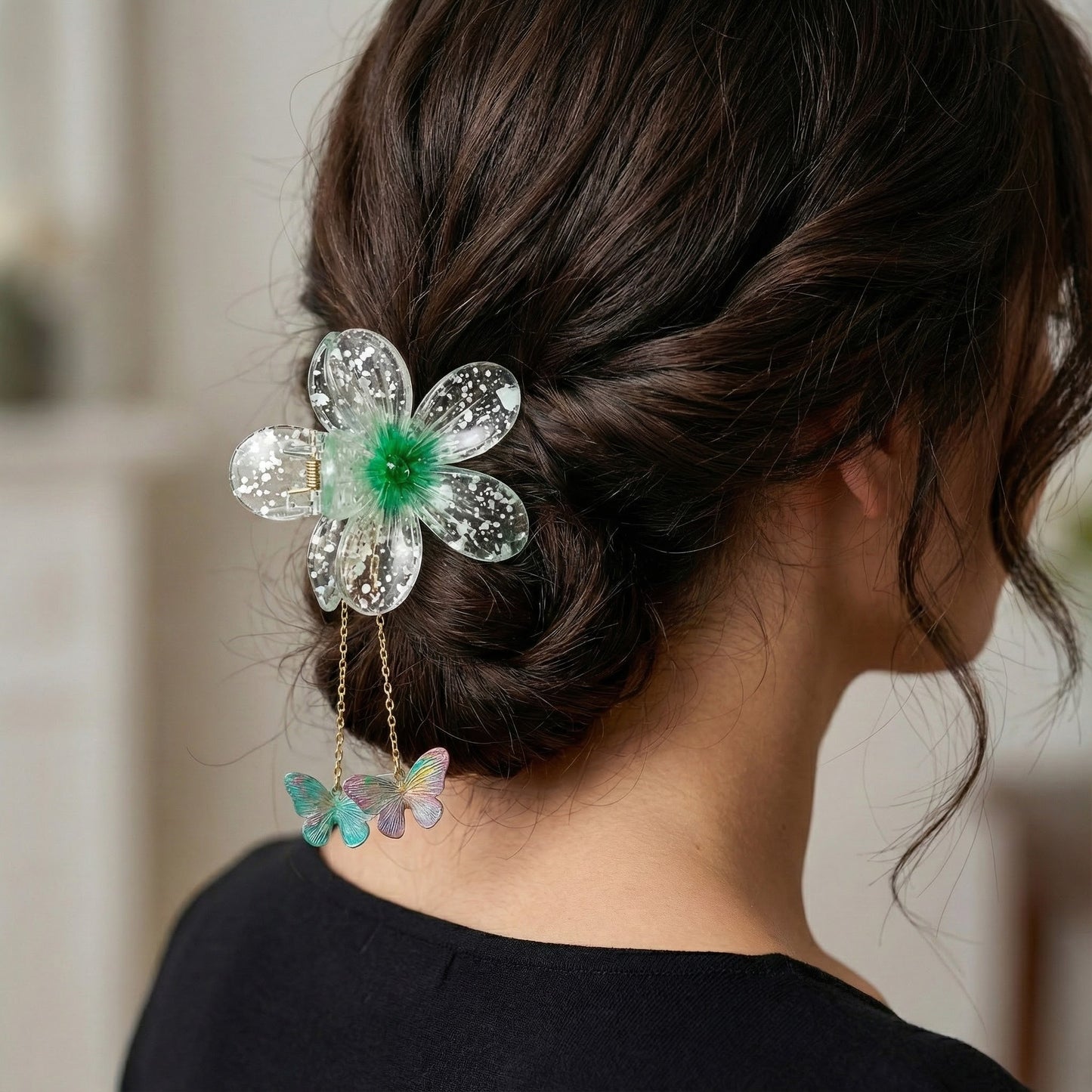 Butterfly Flower Hair Clips Set for Girls – Cute Dangling Hair Accessories (Set of 3)