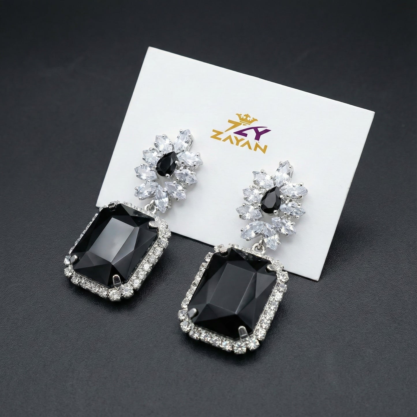 Pretty & Pure | Noir Royale Emerald-Cut Black Luxury Jhumkas
