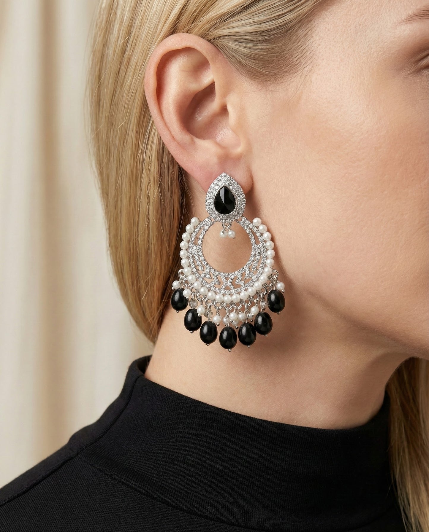 ✨ Pretty & Pure – Midnight Pearl Royale Jhumka ✨