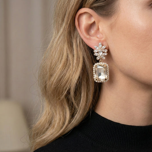 Pretty & Pure™ Aurora Royale White-Gold Crystal Jhumkas Exclusive Boutique Piece