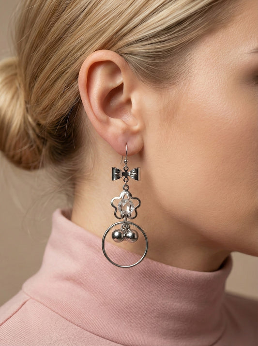 Pretty & Pure™ Celeste Bow Crystal Silver Jhumkas